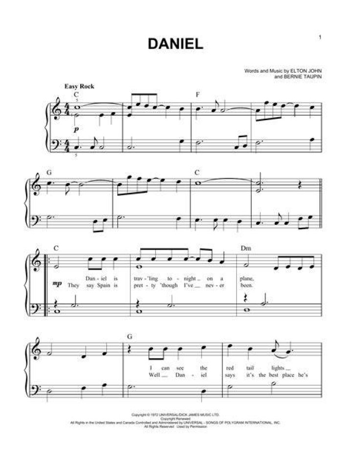 Daniel Sheet Music Elton John Easy Piano
