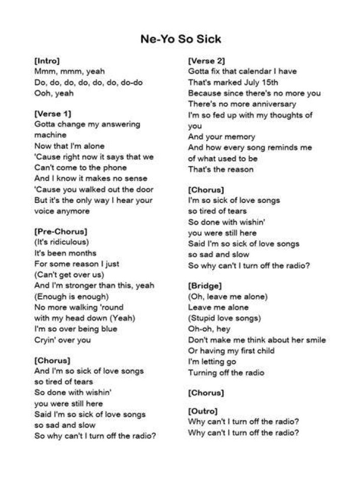 NeYo So Sick (Lyrics) &ldquo;I'm so sick of love songs&rdquo; YouTube